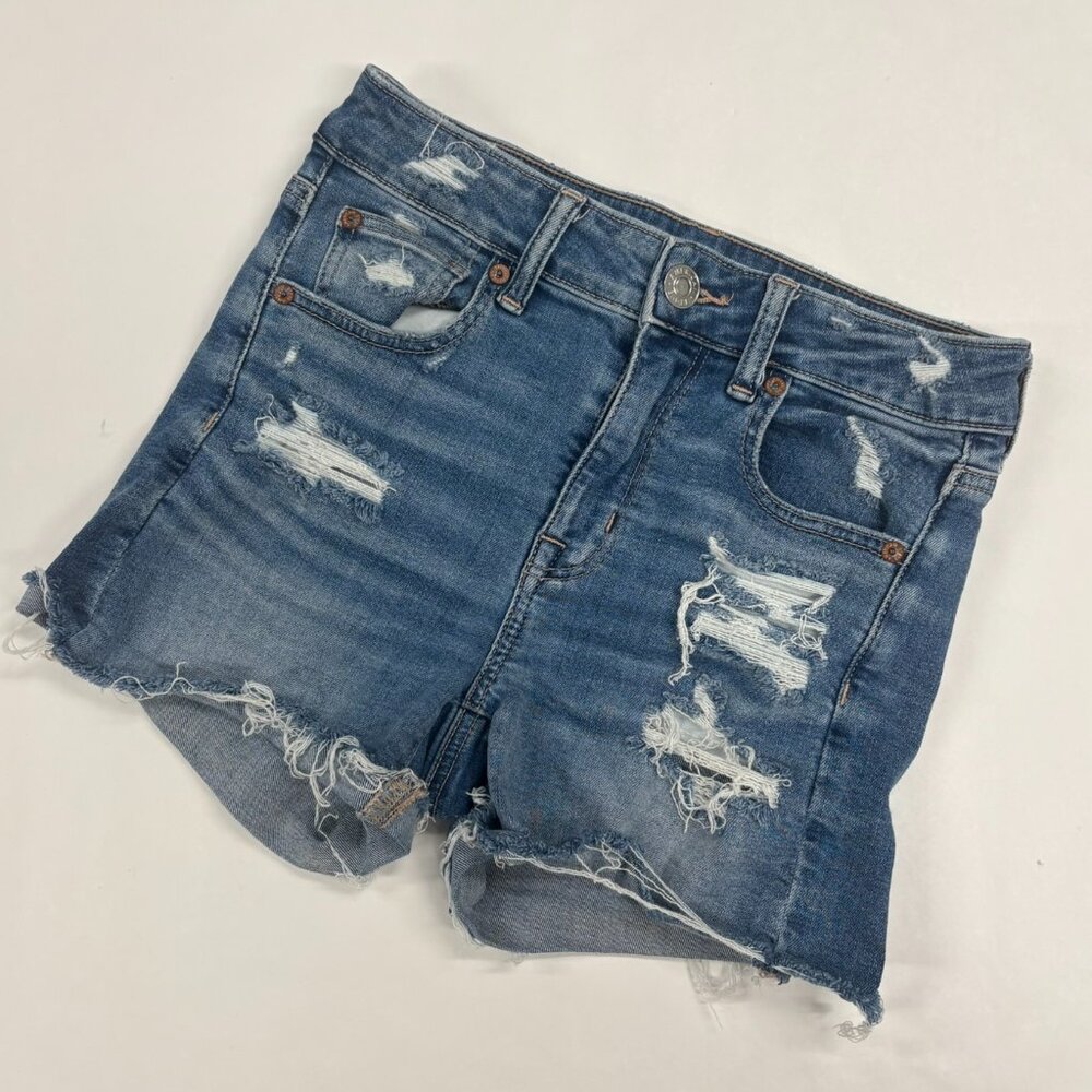 American Eagle AE Women SZ 2 High Rise Shortie Super Stretch Distressed Shorts